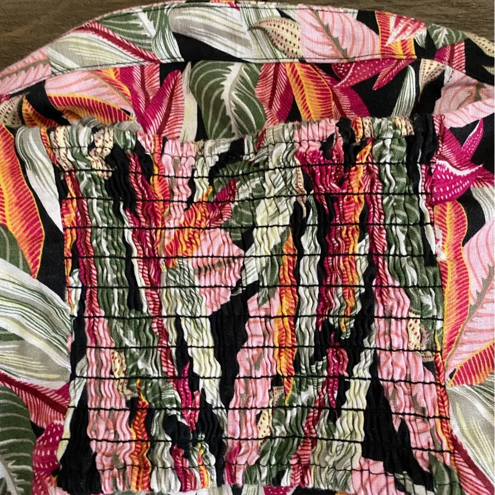 LOFT Linen Tropical Top Off Shoulder Puff Sleeves Resortwear Beach NEW - Picture 6 of 9